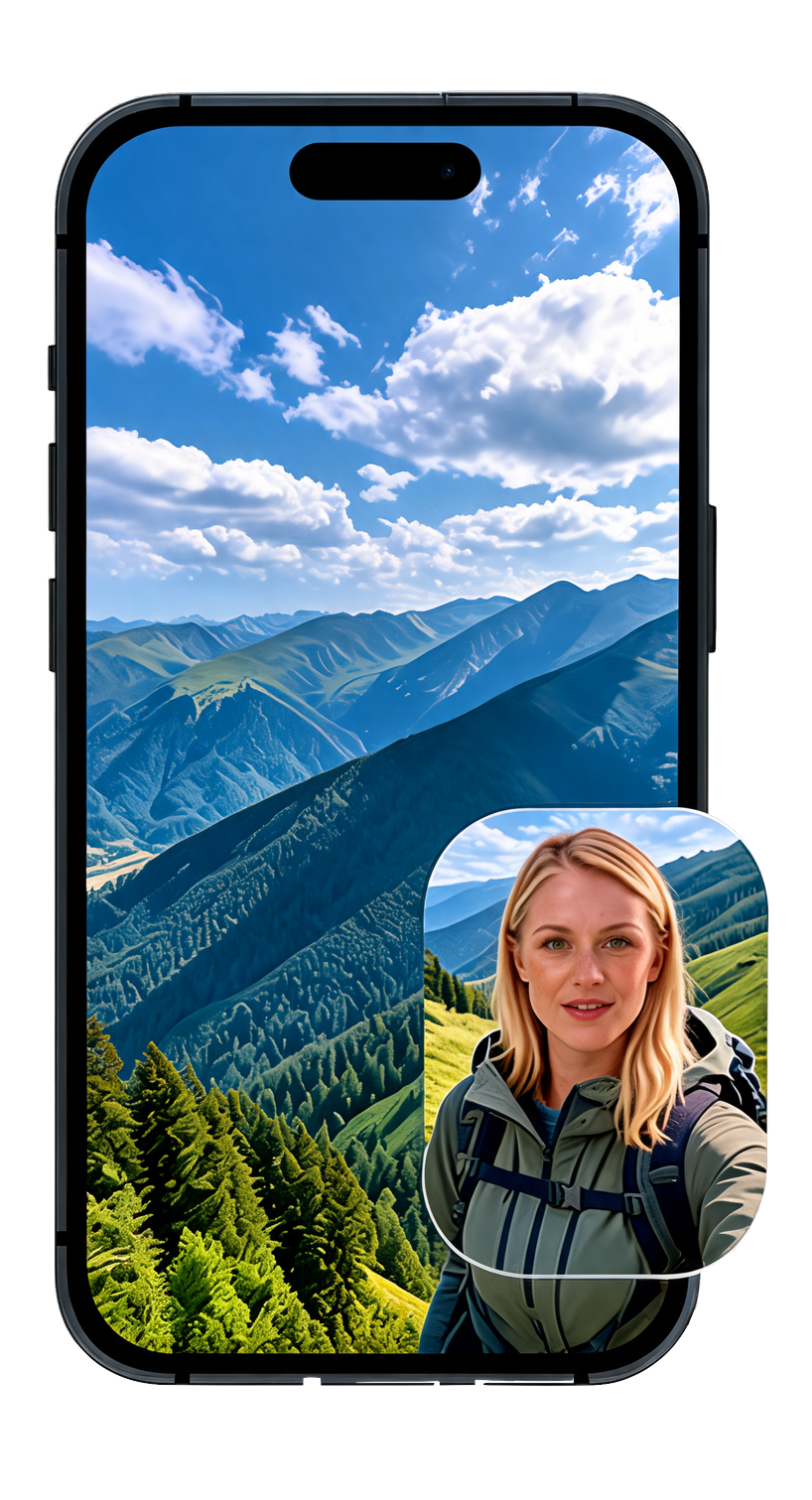 Bubble layout — full scene with a face bubble overlay in the corner